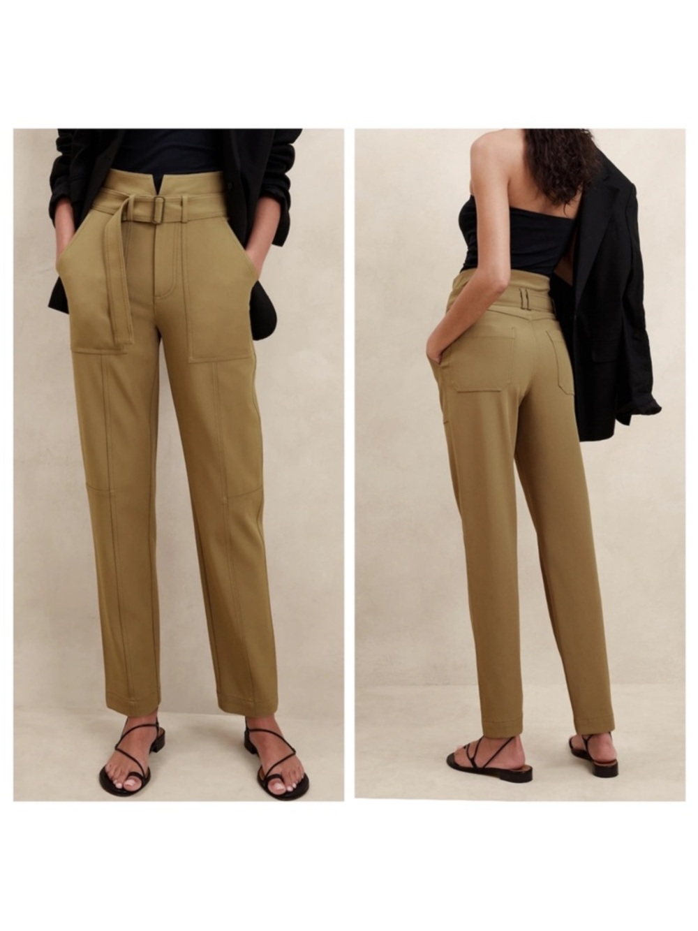 Banana Republic Olive Straight-Leg Utility Pants with Belt